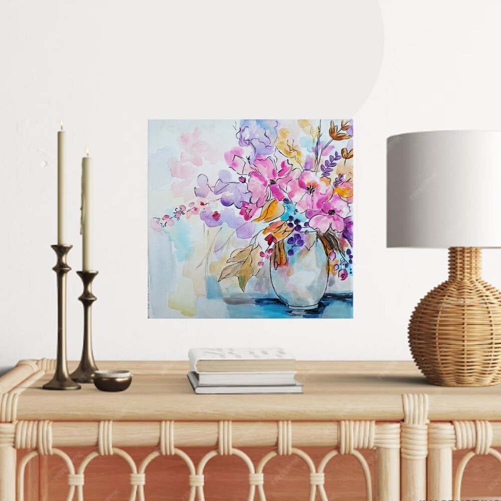 Floral Vase Wall Art Contemporary Floral Painting - Picture 3 of 4